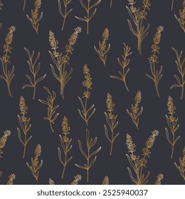 Lavender Background. Lavender line art wallpaper design. Botanical Line Art for fabric, prints, backgrounds. Luxury seamless floral background with Lavender. Hand drawn Lavenders outline
