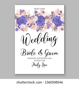 Lavender blue Rose wedding invitation card template peony ranunculus vector background for baby shower bridal shower invitation Winter floral pattern
