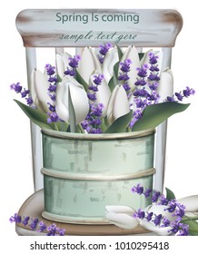 Lavender bouquet vintage vase Vector realistic
