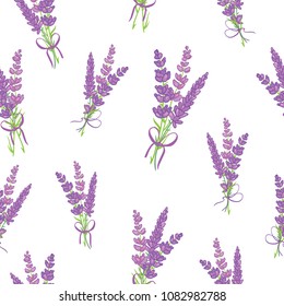 Lavender bouquets purple vector seamless pattern. Beautiful violet lavender retro background. Elegant fabric on light background Surface pattern design.