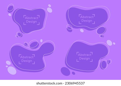 Lavender bubbles of abstract shapes vector illustrations set. Collection of cartoon drawings of surreal figures on purple or lilac background. Decoration, inspiration, creativity concept