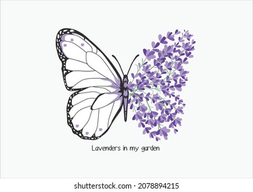 lavender butterfly hand drawn design vector meadow flower positive inspiration purple smell