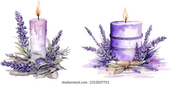 Lavender candles clipart, isolated vector illustration.