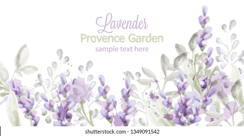 Lavender card Vector watercolor. Provence flowers banner backgrounds