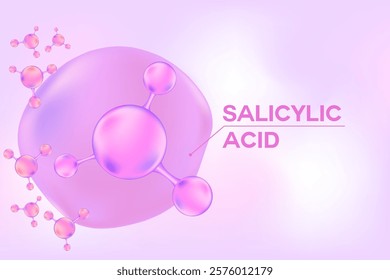 Lavender color salicylic acid molecule background, beauty light purple molecular wallpaper, liquid serum chemical formula. Cosmetic product backdrop with copy space. skincare treatment banner