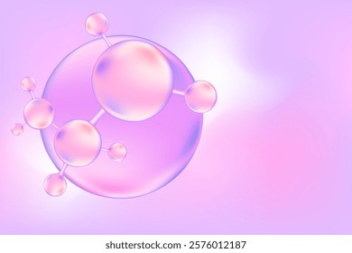 Lavender color salicylic acid molecule background, beauty light purple molecular wallpaper, liquid serum chemical formula. Cosmetic product backdrop with copy space. skincare treatment banner