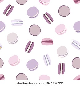 Lavender color sweet lavender color macaroons seamless pattern, flat vector graphic