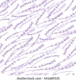 Lavender colorful seamless vector pattern hand drawn graphic flower texture background, sketch isolated on background, for wallpaper, textile, fabric, design packaging, scrapbooking, wedding card