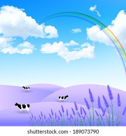 Lavender cow landscape