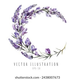 Lavender curve watercolor digital painting isolated on white background. Vector illustration