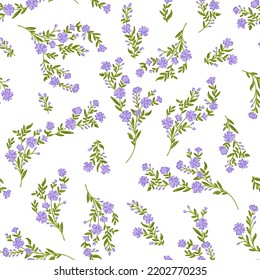 Lavender cute simple flowers seamless pattern. Vector illustration.