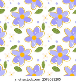 Lavender Daisy Seamless Pattern on White Background Romantic Hand Drawn Floral Art for Wedding Invitations and Prints