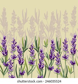 Lavender decorative pattern Vintage style. Endless horizontal pattern for for textiles, interior decoration, web page background, wrapping paper, cosmetic package decoration & labeling. Editable.