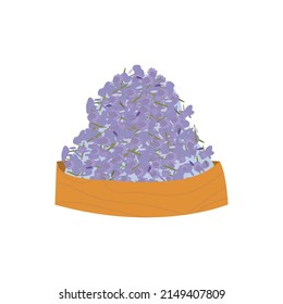 Lavender dried flowers. Fragrant mixture for decoration, aromatherapy, making cosmetics with your own hands. Isolated on white background. Vector illustration, hand drawn