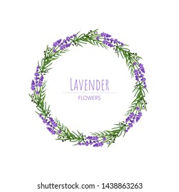 The lavender elegant card with frame of flowers and text. Lavender garland for your text presentation.