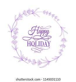 The lavender elegant frame with bouquet of flowers and text. Lavender blossom. marriage invitation. Label of soap package. Frame with lavender flowers. Vector illustration.