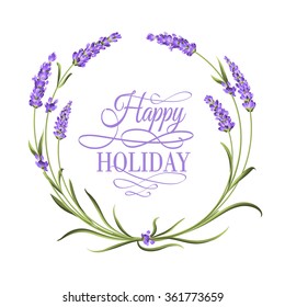 The lavender elegant frame with bouquet of flowers and text. Lavender blossom. marriage invitation. Label of soap package. Frame with lavender flowers. Vector illustration.