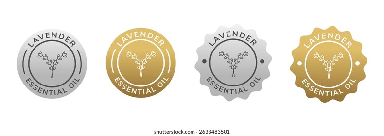 lavender essential oil label silver and gold color. natural ingredient for cosmetic or beauty product.
