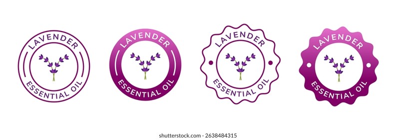 lavender essential oil label white and violet color. natural ingredient for cosmetic or beauty product.  
