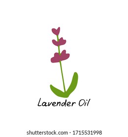 Lavender essential oil logo. Aromatherapy logo. Hand drawn Icon with hand written inscription. Aromatherapy, perfumery, cosmetics, spa logo.