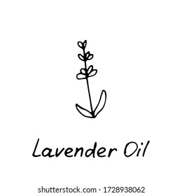 Lavender essential oil logo. Aromatherapy logo. Hand drawn Icon with hand written inscription. Aromatherapy, perfumery, cosmetics, spa logo.