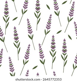 Lavender Flat Design Seamless Pattern, Suitable for Fashion Design, Decoration, Fabric, Wallpaper and Printing on White Background