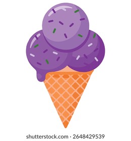 Sorvete com sabor de lavanda em waffle cone ilustração vetor isolada sobre fundo branco