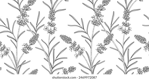 lavender floral pattern black and white illustration
