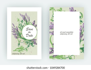 Lavender floral pattern cover design. Hand drawn flower. Elegant trendy artistic background blossom greenery branche. Graphic illustration wedding, invitation, poster, card, cover book, catalog