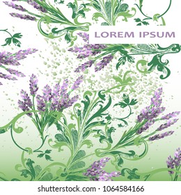 Lavender floral pattern cover design. Hand drawn baroque flower. Elegant trendy background blossom greenery branche. Graphic illustration wedding, invitation, poster, card, cover, catalog vector