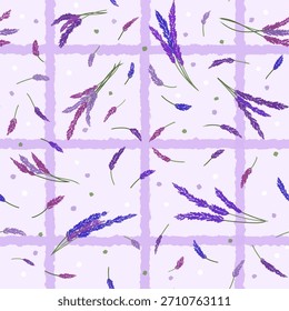 Patrón floral de lavanda con rejilla