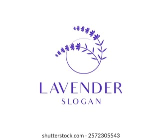 Lavender Floral Purple Aromatherapy Hand Drawn Circular Frame Vector Logo Design Illustration