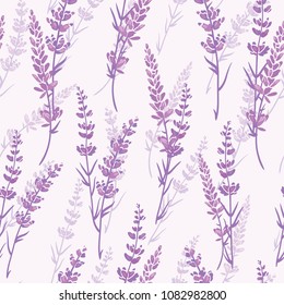 Lavender floral purple vector seamless pattern. Beautiful violet lavender retro background. Elegant fabric on light background Surface pattern design.