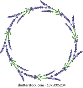 Lavender floral round frame vector. Purple lavender wreath to create beautiful greeting cards, wedding invitations, banners and more.