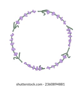 Lavender flower circle wreath for design of card or invite. Vector illustration isolate on white background
