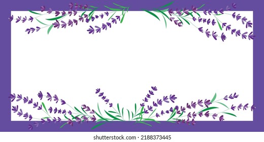 Marco floral de lavanda. fondo de decoración de lavanda morada para bodas, saludos y diseño de banner de temporada. Ilustración vectorial.