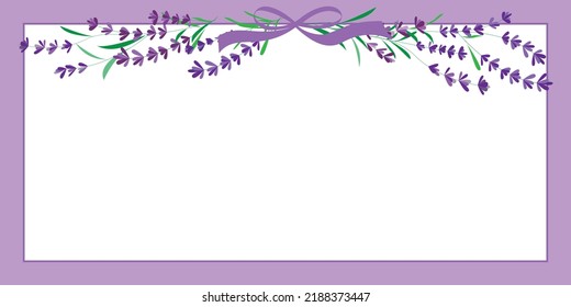 Lavender flower decoration frame. purple lavender decoration background for wedding, greeting and seasonal banner design. Vector illustration.