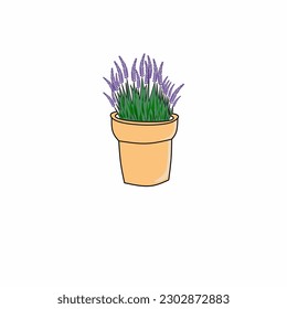 lavender flower illustration vector design in flowerpot