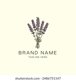 Lavender flower logo design template. Hand drawn lavender vector illustration