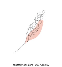 Lavender Flower And Pink Abstract Shape. One Line Drawing Art