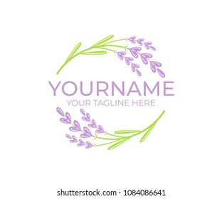 Lavender flower and plant, logo template. Beauty and natural cosmetic oil, circular vectorial design. Nature and organic essential oil, illustration