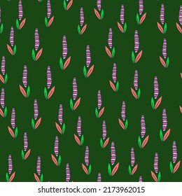 Lavender flower seamless pattern. Creative floral wallpaper. Simple cute plants endless backdrop. Design for fabric, textile print, wrapping paper, cover. Doodle vector illustration