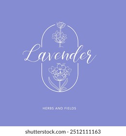 Lavender flower vector logo. Floral design label