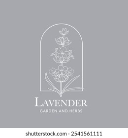 Logotipo de Vector de flor de lavanda. Etiqueta de diseño floral