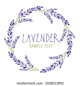 Lavender flower wreath. Logo design. Text hand drawn.