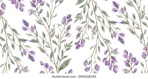 Lavender flowers background in watercolour style. Fabric, wrapping paper, wedding decor design. 