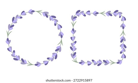 Flor de lavanda Círculo fronterizo y Colección de ilustración cuadrada Elementos herbarios botánicos. Ilustración vectorial