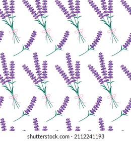 Lavendelblumen bestechen durch ein nahtloses Muster. Vektorhintergrund mit Lavendel-Blüte. Frühlingsdesign mit floralen Elementen