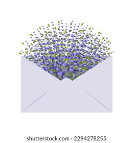 Flores de lavanda en la tarjeta de sobre. Ilustración vectorial.