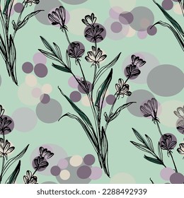 lavender flowers illustration with lavender and seamless pattern background. Seamless pattern for fabric, paper and other printing and web projects.